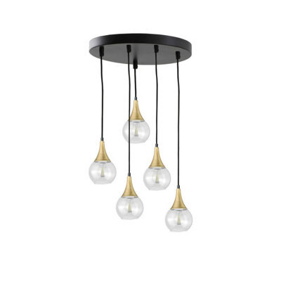 Luminosa Lighting Luminosa Lacrima Cluster Pendant Ceiling Light Black, Gold Transparent Glass Shade 5X E27 - image 1