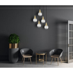 Luminosa Lighting Luminosa Lacrima Cluster Pendant Ceiling Light Black, Gold Transparent Glass Shade 5X E27 - thumbnail 3