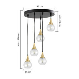Luminosa Lighting Luminosa Lacrima Cluster Pendant Ceiling Light Black, Gold Transparent Glass Shade 5X E27 - thumbnail 2