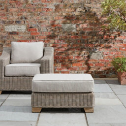 Wyld Haus Sorrento Outdoor Cream Rattan Wicker Footstool With Padded Cushion - thumbnail 3