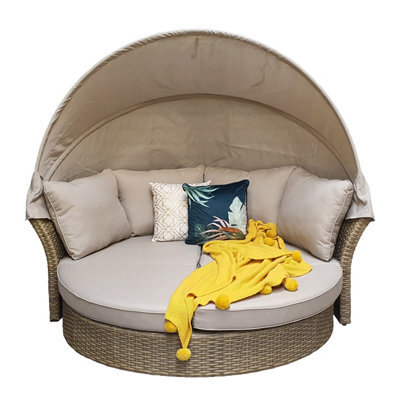 Signature Weave Lily Wicker Garden Day Bed Sun Lounger Chair Sofa Canopy Natural - image 1