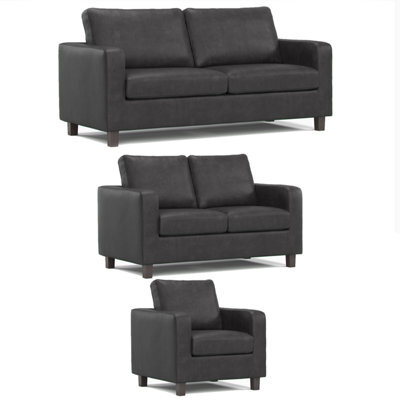 Furnishings For Less UK York Black Faux Leather 3 Piece Sofa Suite 3 Seater, 2 Seater And Armchair - image 1