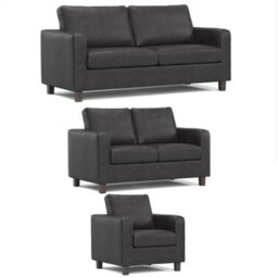 Furnishings For Less UK York Black Faux Leather 3 Piece Sofa Suite 3 Seater, 2 Seater And Armchair - thumbnail 1
