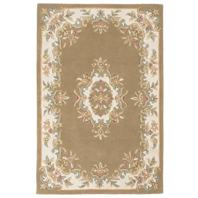 Beige Traditional Rug, Bordered Floral Rug, 20mm Thick Wool Rug, Beige Rug For Bedroom, & Dining Room-200Cm X 285Cm