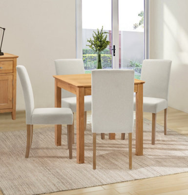 Hallowood Furniture Hereford Small Dining Table With 4 Straight Back Oak Chairs (Beige Seat) - image 1