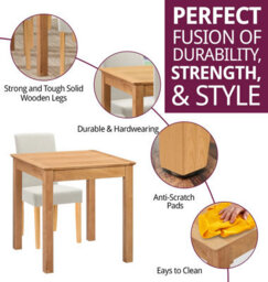 Hallowood Furniture Hereford Small Dining Table With 4 Straight Back Oak Chairs (Beige Seat) - thumbnail 2