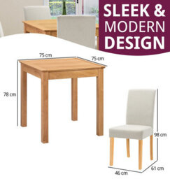Hallowood Furniture Hereford Small Dining Table With 4 Straight Back Oak Chairs (Beige Seat) - thumbnail 3