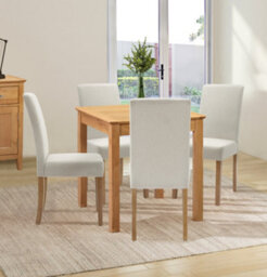 Hallowood Furniture Hereford Small Dining Table With 4 Straight Back Oak Chairs (Beige Seat)