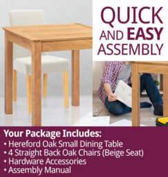 Hallowood Furniture Hereford Small Dining Table With 4 Straight Back Oak Chairs (Beige Seat) - thumbnail 7