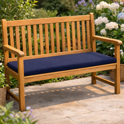 Nod Off 2 Seater Garden Bench Seat Pad 108X45X5Cm Water Resistant Foam Filled Cushion With Removable Zipped Cover - Navy Blue