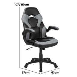 Fwstyle Black & Grey Faux Leather Racer Style Deluxe Gaming Chair - thumbnail 5