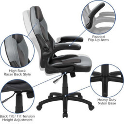 Fwstyle Black & Grey Faux Leather Racer Style Deluxe Gaming Chair - thumbnail 2