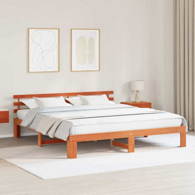 Berkfield Pine Wood Bed Frame Wax Brown Solid Wood 180 X 200 Cm - image 1