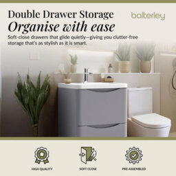 Balterley Dunwood Floor Standing 2 Drawer Bathroom Vanity Unit & Polymarble Basin, Satin Grey, 550mm - thumbnail 2