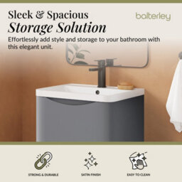 Balterley Dunwood Floor Standing 2 Drawer Bathroom Vanity Unit & Polymarble Basin, Satin Grey, 550mm - thumbnail 3