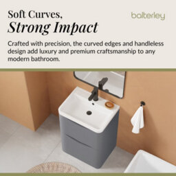 Balterley Dunwood Floor Standing 2 Drawer Bathroom Vanity Unit & Polymarble Basin, Satin Grey, 550mm - thumbnail 6