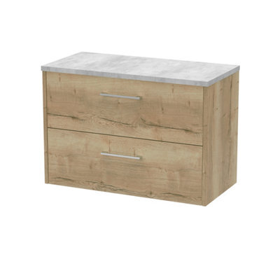 Balterley Winshill Contemporary 2 Drawer Wall Hung Vanity Unit With Laminate Worktop, Light Oak, 800mm - image 1