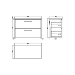 Balterley Winshill Contemporary 2 Drawer Wall Hung Vanity Unit With Laminate Worktop, Light Oak, 800mm - thumbnail 2