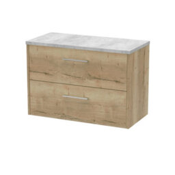 Balterley Winshill Contemporary 2 Drawer Wall Hung Vanity Unit With Laminate Worktop, Light Oak, 800mm