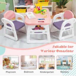 Costway 3 Pcs Kids Table & Chairs Set Children Toddler Activity Desk Set W/ Storage Rack - thumbnail 8