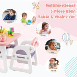 Costway 3 Pcs Kids Table & Chairs Set Children Toddler Activity Desk Set W/ Storage Rack - thumbnail 5