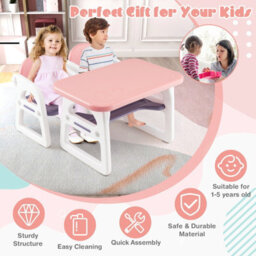 Costway 3 Pcs Kids Table & Chairs Set Children Toddler Activity Desk Set W/ Storage Rack - thumbnail 6
