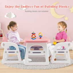 Costway 3 Pcs Kids Table & Chairs Set Children Toddler Activity Desk Set W/ Storage Rack - thumbnail 4
