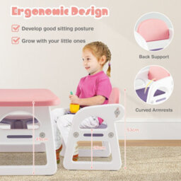 Costway 3 Pcs Kids Table & Chairs Set Children Toddler Activity Desk Set W/ Storage Rack - thumbnail 7