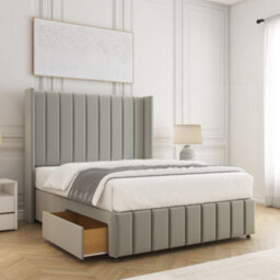 Bsspoke Zoe Divan Bed Silver Plush Velvet With 54Inch Headboard & Footboard With 2 Drawers Footend & Mattress In All Sizes - thumbnail 1