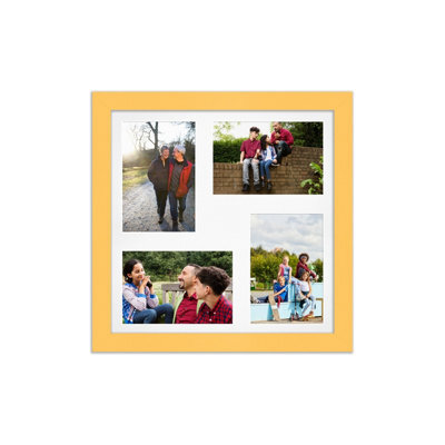 AK Frames 12X12 Mustard Yellow Modern Multi Photo Frame With White Mount - Holds 4 Apertures (4X) 6X4 Photos - image 1