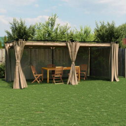 Walplus Gazebo With Curtains Taupe 6X3 M Steel