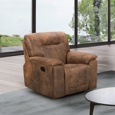Brown Manual Recliner Chair In Faux Leather Suede - image 1