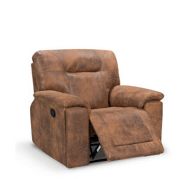 Brown Manual Recliner Chair In Faux Leather Suede - thumbnail 3