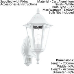 Ip44 Outdoor Wall Light With Pir Sensor - Stylish White Aluminium Lantern - thumbnail 2