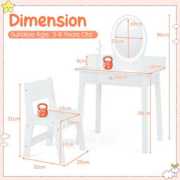 Costway Kids Vanity Set W/ Lighted Mirror Makeup Dressing Table W/ Chair - thumbnail 3