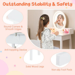 Costway Kids Vanity Set W/ Lighted Mirror Makeup Dressing Table W/ Chair - thumbnail 7