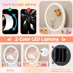 Costway Kids Vanity Set W/ Lighted Mirror Makeup Dressing Table W/ Chair - thumbnail 6