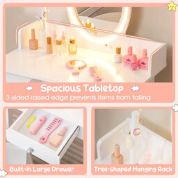 Costway Kids Vanity Set W/ Lighted Mirror Makeup Dressing Table W/ Chair - thumbnail 8
