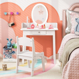 Costway Kids Vanity Set W/ Lighted Mirror Makeup Dressing Table W/ Chair - thumbnail 5