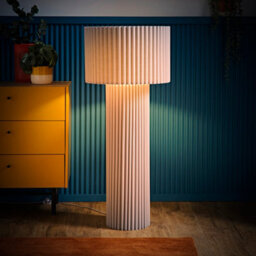 Valuelights Lenny Stone Grey Drum Lamp Shade Ribbed Fabric Midi Floor Lamp With Led Bulb