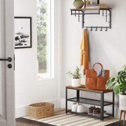 Songmics Vasagle Entryway Shoe Organizer, Industrial Shoe Rack, Dual Shelves, Steel, For Living Room And Hallway, Rustic Brown And Black - thumbnail 3
