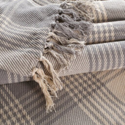 Ehc Premium Reversible 100% Cotton Large 250 X 380Cm Super King Size Tartan Throws For Sofa, Bedspread, Grey - thumbnail 4