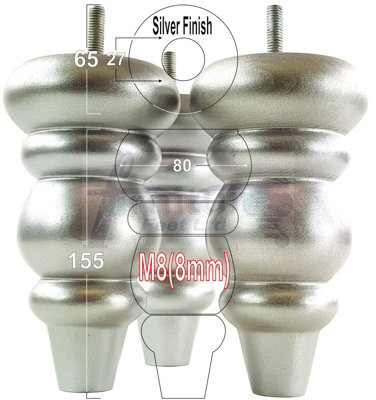 L&F 4X Solid Turned Wood Furniture Legs Chair Settee Feet 155mm 8mm Thread Silver Pkc220 - image 1