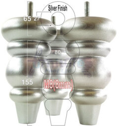 L&F 4X Solid Turned Wood Furniture Legs Chair Settee Feet 155mm 8mm Thread Silver Pkc220 - thumbnail 1