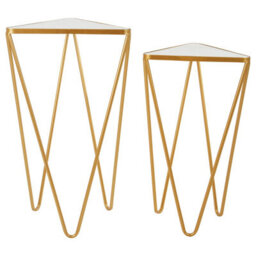Orsina Set Of 2 Gold Triangle Side Tables With Mirrored Tops,gold Nesting Tables,glass End Tables,bedside Tables - thumbnail 3