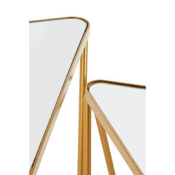 Orsina Set Of 2 Gold Triangle Side Tables With Mirrored Tops,gold Nesting Tables,glass End Tables,bedside Tables - thumbnail 4