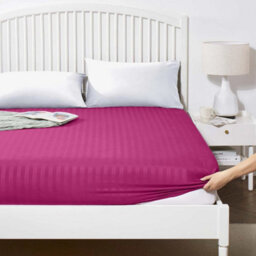Ameha Stripe Fitted Sheet 40 Cm Deep Pocket- Hypoallergenic Easy Care Pink Bed Sheets Uk Double Bedsheet(137X190Cm) - thumbnail 5