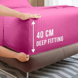 Ameha Stripe Fitted Sheet 40 Cm Deep Pocket- Hypoallergenic Easy Care Pink Bed Sheets Uk Double Bedsheet(137X190Cm) - thumbnail 2