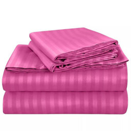 Ameha Stripe Fitted Sheet 40 Cm Deep Pocket- Hypoallergenic Easy Care Pink Bed Sheets Uk Double Bedsheet(137X190Cm) - thumbnail 8
