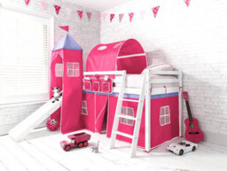 Nöa & Nani Noa & Nani Cabin Bed Midsleeper With Slide & Cotton Pretty Pink Package In Classic White Moro - thumbnail 1